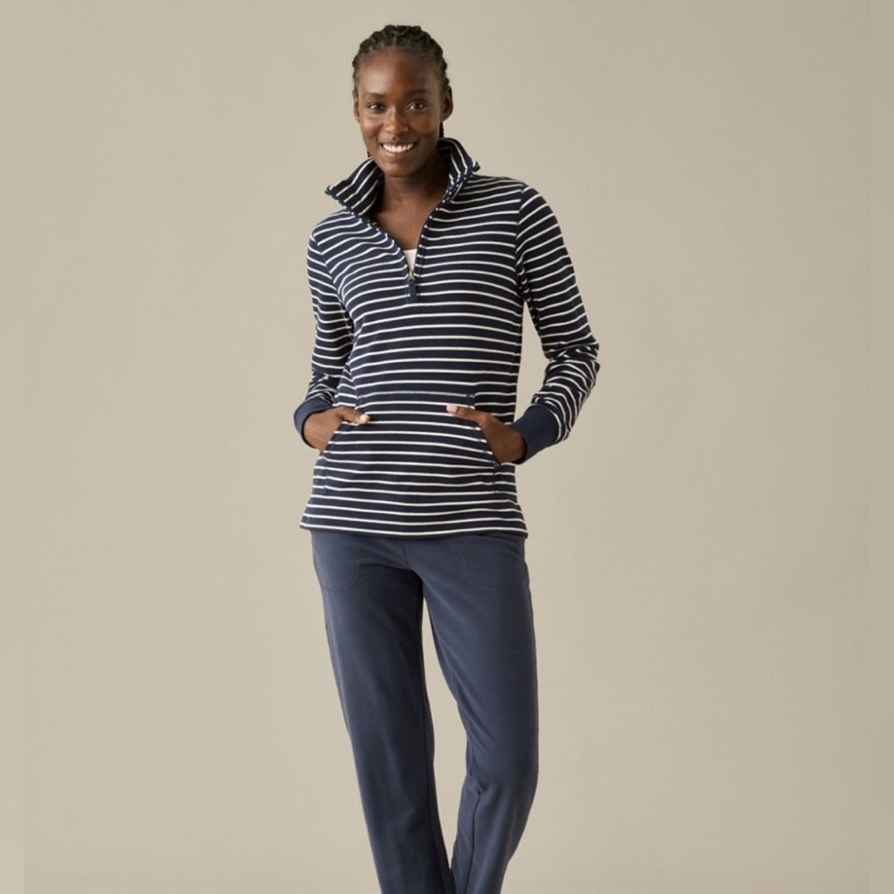 LL Bean Striped Velour 1/4 Zip Pullover Size XS Reg Warm Activewear Comfort F2